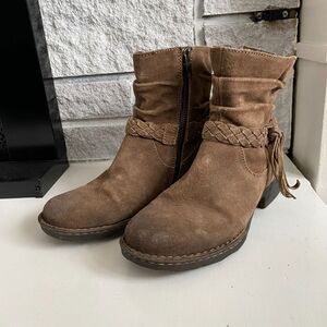 Born Womens Ouvea Round Toe Ankle Booties Suede Leather Fringe Boho Festival 6